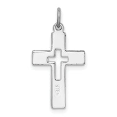 Sterling Silver Rhodium-Plated Cross Charm with Polished Finish, 925 Solid