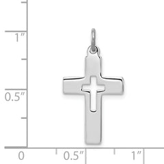 Sterling Silver Rhodium-Plated Cross Charm with Polished Finish, 925 Solid