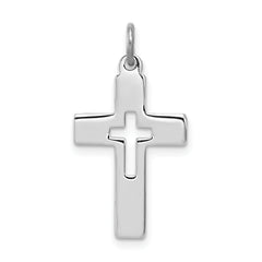Sterling Silver Rhodium-plated Cut-out Cross Charm