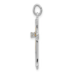Sterling Silver Rhodium-Plated CZ Cross Pendant with Polished Finish