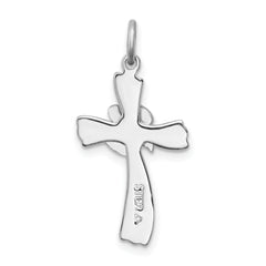 Sterling Silver Rhodium-Plated Dove Cross Charm with Polished Finish