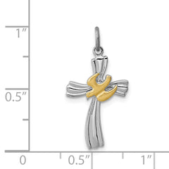 Sterling Silver Rhodium-Plated Dove Cross Charm with Polished Finish