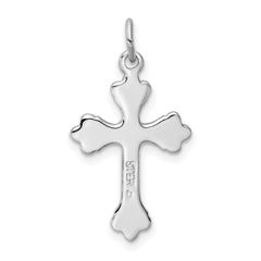 Sterling Silver 925 Rhodium-Plated Blue Enameled Budded Cross Charm Polished Finish