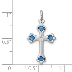 Sterling Silver 925 Rhodium-Plated Blue Enameled Budded Cross Charm Polished Finish