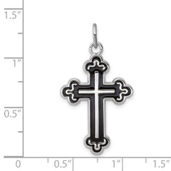 Sterling Silver 925 Rhodium-Plated Cross Pendant with Polished Enamel Finish