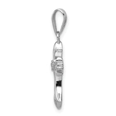 Sterling Silver 925 Rhodium-Plated CZ Cross Pendant with Polished Finish