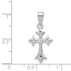 Sterling Silver 925 Rhodium-Plated CZ Cross Pendant with Polished Finish