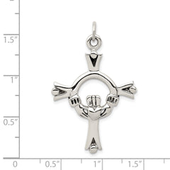 Sterling Silver Claddagh Cross Charm with Antique Polished Finish
