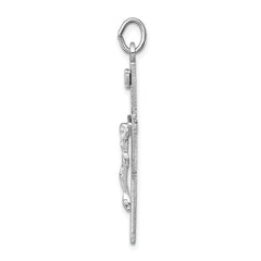 Sterling Silver 925 Polished INRI Crucifix Pendant with Rhodium Finish Elegant and Solid Design