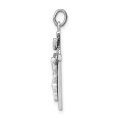 Sterling Silver 925 Rhodium-Plated Enameled Crucifix Charm Polished, Solid Design