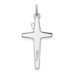 Sterling Silver 925 Rhodium-Plated Enameled Crucifix Charm Polished, Solid Design
