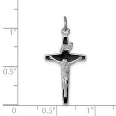Sterling Silver 925 Rhodium-Plated Enameled Crucifix Charm Polished, Solid Design