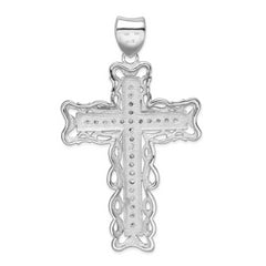 Sterling Silver 925 Rhodium-Plated CZ Crucifix Pendant with Polished Finish