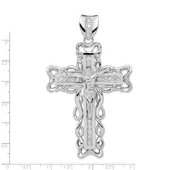 Sterling Silver 925 Rhodium-Plated CZ Crucifix Pendant with Polished Finish