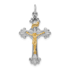 Sterling Silver Rhodium-plated & Vermeil INRI Crucifix Charm
