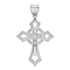 Sterling Silver Rhodium-Plated CZ Crucifix Pendant with Polished Finish