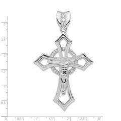 Sterling Silver Rhodium-Plated CZ Crucifix Pendant with Polished Finish