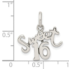 Sterling Silver 925 Sweet 16 Charm with Polished Anti-Tarnish Finish