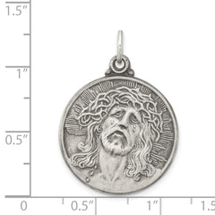 Sterling Silver 925 Ecce Homo Antiqued Medal Pendant Solid Vintage-Inspired Charm