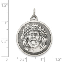 Sterling Silver 925 Ecce Homo Antiqued Medal Pendant Solid Vintage Charm