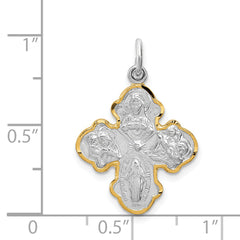 Sterling Silver 4-Way Medal Pendant with Rhodium & Vermeil Finish, Polished