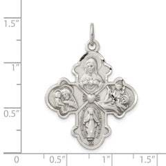 Sterling Silver 925 Antiqued 4-Way Medal Solid Vintage-Inspired Charm