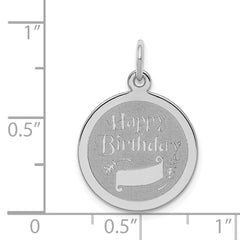 Sterling Silver 925 Rhodium-Plated Happy Birthday Charm with Polished Finish