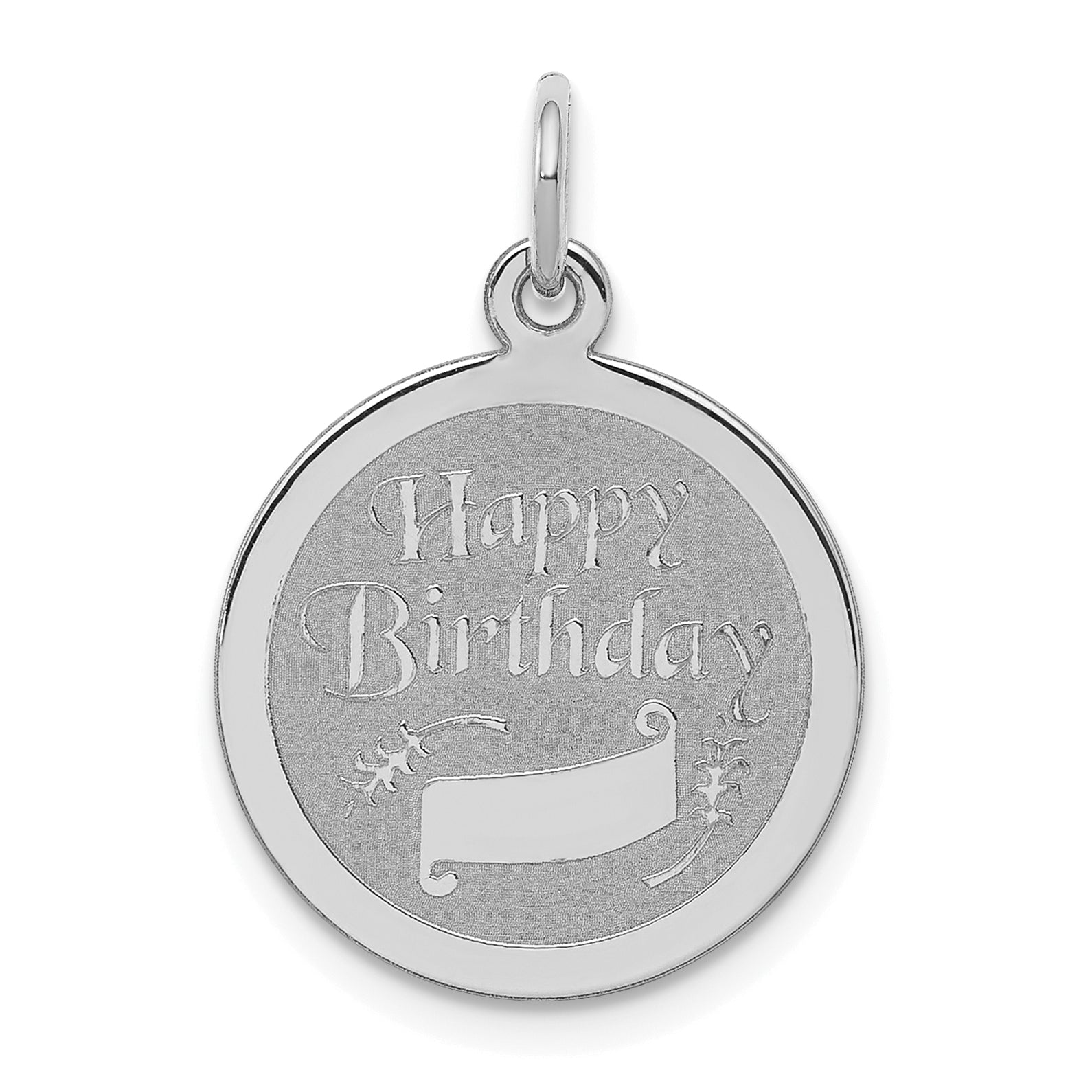 Sterling Silver Rhodium-plated Happy Birthday Disc Charm