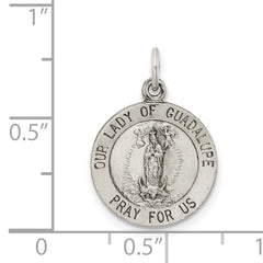 Sterling Silver 925 Our Lady of Guadalupe Antiqued Medal Vintage-Inspired Pendant