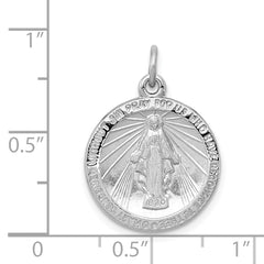 Sterling Silver 925 Rhodium-Plated Miraculous Medal Polished Die Struck Pendant
