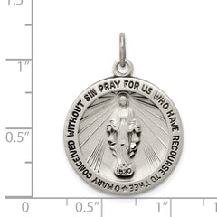 Sterling Silver 925 Miraculous Medal Pendant with Antiqued Finish Solid & Vintage Inspired