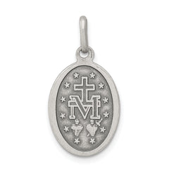 Sterling Silver 925 Miraculous Medal Pendant with Antiqued Finish Vintage Style