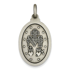 Sterling Silver 925 Miraculous Medal Pendant with Antiqued Finish Elegant Vintage Style