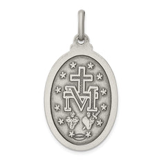 Sterling Silver 925 Miraculous Medal Pendant with Antiqued Finish Elegant Vintage Style