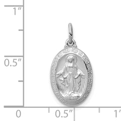 Sterling Silver Rhodium-Plated Miraculous Medal Pendant with Polished Finish