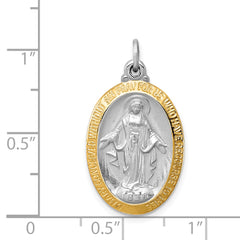 Sterling Silver 925 Rhodium-Plated Miraculous Medal Pendant Polished Finish