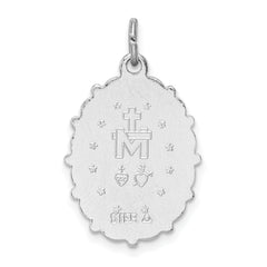 Sterling Silver 925 Rhodium-Plated Miraculous Medal Pendant with Antiqued Finish