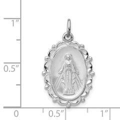 Sterling Silver 925 Rhodium-Plated Miraculous Medal Pendant with Antiqued Finish