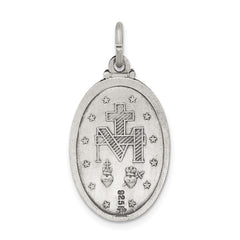 Sterling Silver 925 Miraculous Medal Pendant with Antiqued Finish Solid Vintage Design