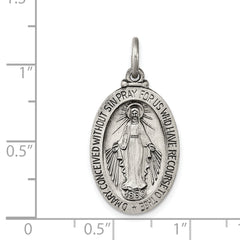 Sterling Silver 925 Miraculous Medal Pendant with Antiqued Finish Solid Vintage Design