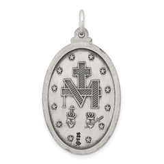Sterling Silver 925 Antiqued Miraculous Medal Pendant Vintage-Inspired Solid Charm