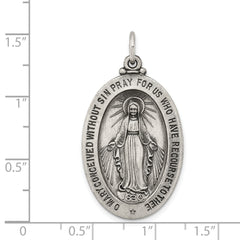 Sterling Silver 925 Antiqued Miraculous Medal Pendant Vintage-Inspired Solid Charm