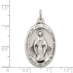 Sterling Silver 925 Miraculous Medal Pendant with Antiqued Finish Vintage-Inspired Style