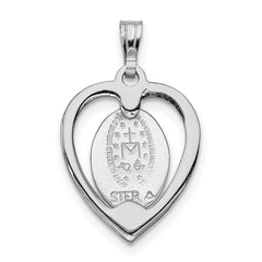 Sterling Silver Rhodium-Plated Miraculous Heart Pendant with Polished Finish