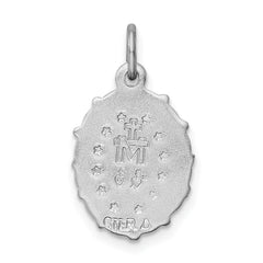 Sterling Silver Rhodium-Plated Miraculous Medal with Blue Accents Polished Finish