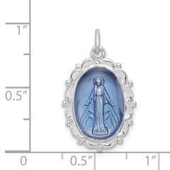 Sterling Silver 925 Miraculous Medal Pendant with Rhodium-Plated Polished Finish