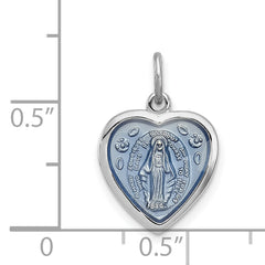 Sterling Silver Rhodium-Plated Miraculous Heart Pendant with Polished Blue Accents
