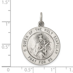 Sterling Silver 925 Antiqued Queen of the Holy Scapular Medal Solid Vintage-Inspired Pendant