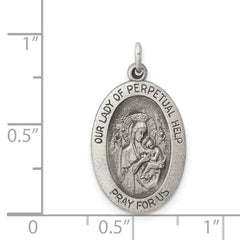 Sterling Silver Antiqued Our Lady of Perpetual Help Oval Medal 925 Solid Classic Design