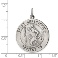 Sterling Silver St. Christopher Antiqued Medal Pendant 925 Solid Vintage Style